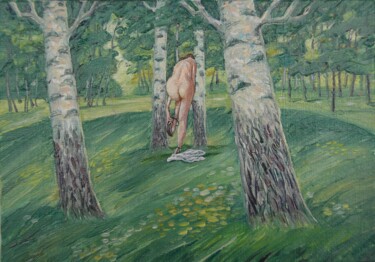 Painting titled "Spring birches" by Valerii Oliinyk, Original Artwork, Oil