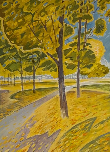 Peinture intitulée "Autumn rhythms" par Valerii Oliinyk, Œuvre d'art originale, Gouache