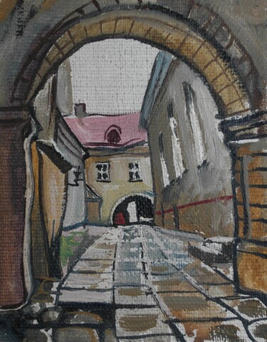 Painting titled "Tallinn courtyard" by Valerii Oliinyk, Original Artwork, Oil