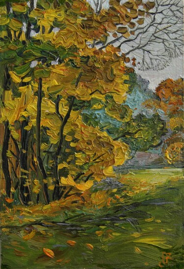Painting titled "Autumn on the edge…" by Valerii Oliinyk, Original Artwork, Oil