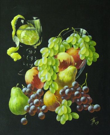 Картина под названием "Натюрморт с виногра…" - Valerii, Подлинное произведение искусства, Масло
