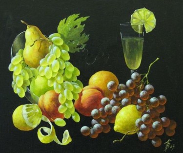 Painting titled "Натюрморт с лимоном" by Valerii, Original Artwork, Oil