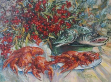 Painting titled "УДАЧНАЯ РЫБАЛКА" by Valerii, Original Artwork, Oil