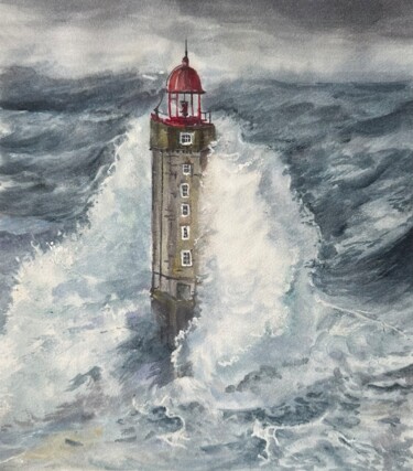 Desenho intitulada "A lighthouse in the…" por Valeriia Prasol, Obras de arte originais, Aquarela