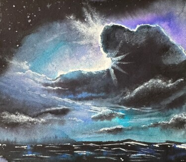 Peinture intitulée "The night sea" par Valeriia Prasol, Œuvre d'art originale, Aquarelle