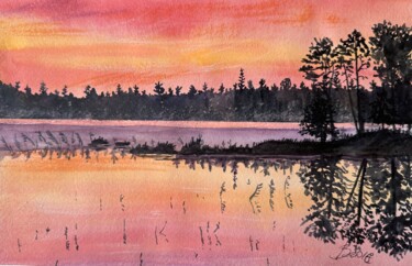 Malerei mit dem Titel "Warm summer evening" von Valeriia Prasol, Original-Kunstwerk, Aquarell