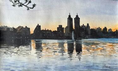 Ζωγραφική με τίτλο "NYC sunrise" από Valeriia Prasol, Αυθεντικά έργα τέχνης, Ακουαρέλα