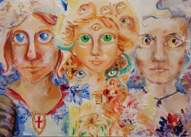 Malerei mit dem Titel "Two Archangels" von Valeriia Skibina, Original-Kunstwerk, Öl