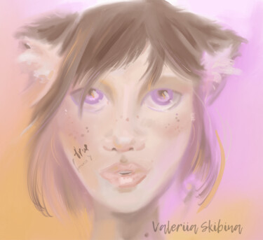 Pintura titulada "Кошка" por Valeriia Skibina, Obra de arte original, Trabajo Digital 2D