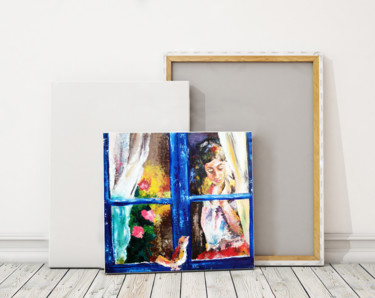 Картина под названием "Девушка в окне" - Bloom, Подлинное произведение искусства, Масло