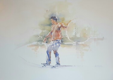 Painting titled ""Skater  1"" by Valerio Scarapazzi, Original Artwork, Watercolor