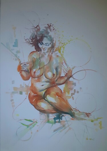 Schilderij getiteld ""Nudo"" door Valerio Scarapazzi, Origineel Kunstwerk, Aquarel