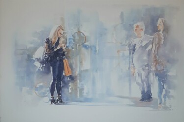 Painting titled ""Shopping"" by Valerio Scarapazzi, Original Artwork, Watercolor