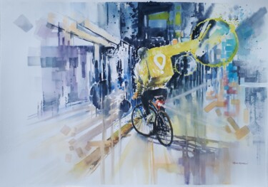 Peinture intitulée ""Biker III"" par Valerio Scarapazzi, Œuvre d'art originale, Aquarelle