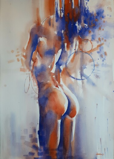 Peinture intitulée ""Nudo [Nudo Rosso e…" par Valerio Scarapazzi, Œuvre d'art originale, Aquarelle
