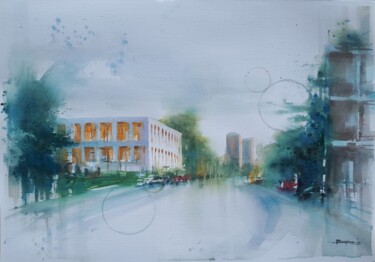 Painting titled ""Viale dell'Arte Al…" by Valerio Scarapazzi, Original Artwork, Watercolor