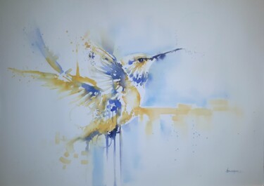 Peinture intitulée ""Colibrì"" par Valerio Scarapazzi, Œuvre d'art originale, Aquarelle