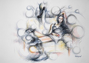 Pittura intitolato ""la donna e il cign…" da Valerio Scarapazzi, Opera d'arte originale