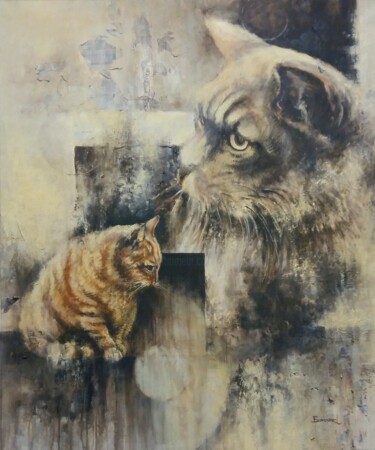 Pittura intitolato ""Silenzio Felino"" da Valerio Scarapazzi, Opera d'arte originale