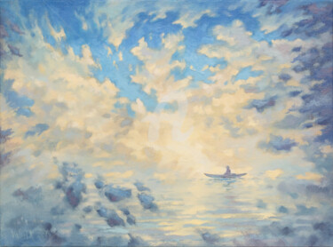 Painting titled "Floating in the clo…" by Valerix, Original Artwork, Oil Mounted on Wood Stretcher frame
