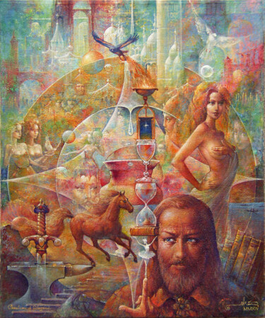 Schilderij getiteld "Creating Legend" door Valeriy Kot, Origineel Kunstwerk, Olie Gemonteerd op Houten paneel