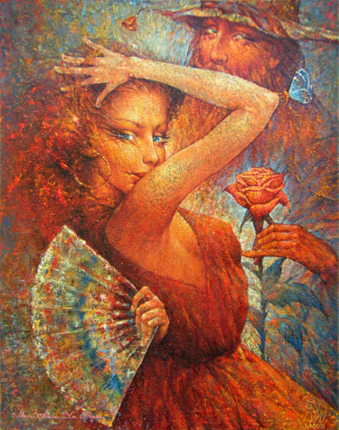 Painting titled "Mon Amie La Rose" by Valeriy Kot, Original Artwork, Oil Mounted on Wood Stretcher frame