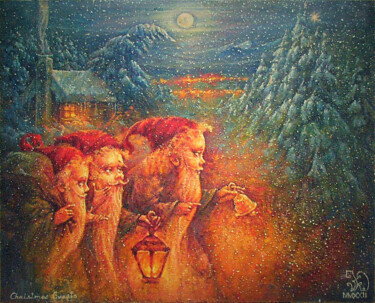 Painting titled "Christmas Guests 20…" by Valeriy Kot, Original Artwork, Oil Mounted on Wood Stretcher frame