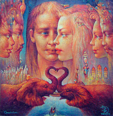 Painting titled "Correlation" by Valeriy Kot, Original Artwork, Oil Mounted on Cardboard