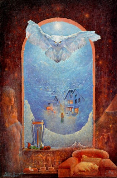 Malarstwo zatytułowany „Misty Winter Evenin…” autorstwa Valeriy Kot, Oryginalna praca, Olej