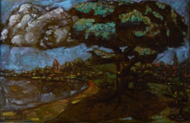 Painting titled "arbre" by Valériy Mishchenko, Original Artwork, Oil Mounted on Wood Stretcher frame