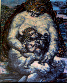 Pintura intitulada "femme avec enfant" por Valériy Mishchenko, Obras de arte originais, Óleo
