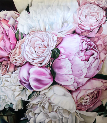 Malerei mit dem Titel "Cloud of peonies" von Valeriya Ishchenko, Original-Kunstwerk, Öl