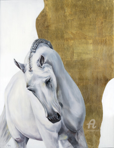 Malarstwo zatytułowany „Horse in gold” autorstwa Valeriya Ishchenko, Oryginalna praca, Olej