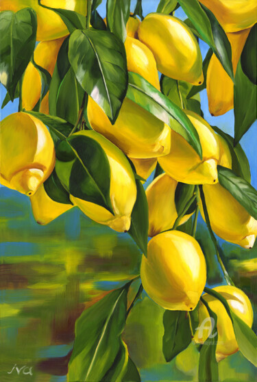 Pittura intitolato "Sicilian lemons" da Valeriya Ishchenko, Opera d'arte originale, Olio