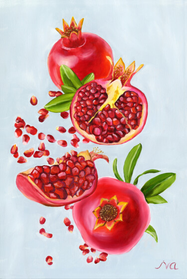 Peinture intitulée "Red pomegranates" par Valeriya Ishchenko, Œuvre d'art originale, Huile