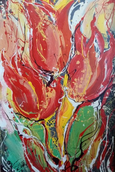 Картина под названием "Тюльпаны" - Valeria Levencova, Подлинное произведение искусства, Масло