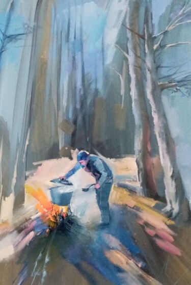 제목이 "Пикник в лесу"인 미술작품 Valeria Levencova로, 원작, 기름 나무 들것 프레임에 장착됨