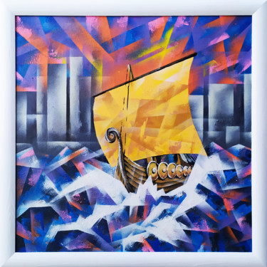 The drakkar of Vykhino Peinture intitulée "The drakkar of Vykh…" par Valeriy Chaykin, Œuvre d'art originale, Acrylique