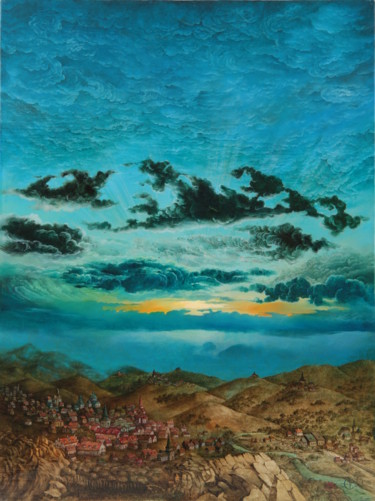 Painting titled "Village." by Sergey Azarnov, Original Artwork