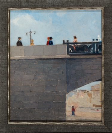On the bridge. A Street scenery Painting titled "On the bridge. A St…" by Valery Levanidov, Original Art, Oil Mounted on Cardboard