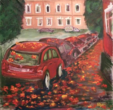Painting titled "Красный автомобиль" by Valerii Rozo, Original Artwork, Oil