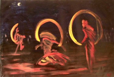 Painting titled "Fire show" by Valerii Rozo, Original Artwork, Oil