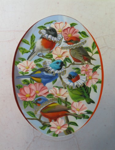 "Passereaux d'ailleurs" Peinture intitulée ""Passereaux d'aille…" par Valéry Quitard, Œuvre d'art originale, Huile