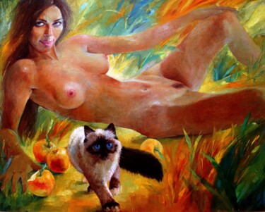Malerei mit dem Titel "Eve ... the apple i…" von Valery Budanov, Original-Kunstwerk, Öl