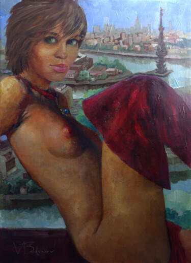 Painting titled "Moscow coquette." by Valery Budanov, Original Artwork, Oil