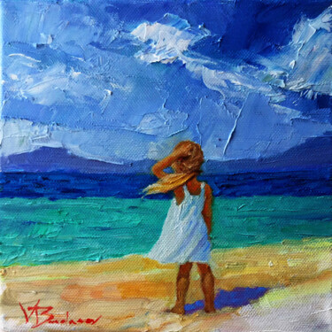 Картина под названием "Девочка и ветер" - Valery Budanov, Подлинное произведение искусства, Масло