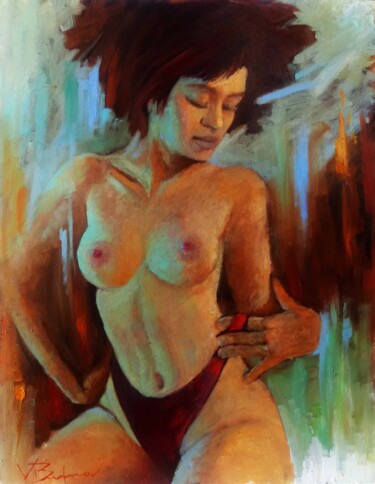 Painting titled "Embarrassment" by Valery Budanov, Original Artwork, Oil