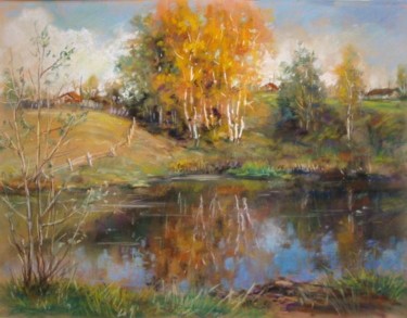 Картина под названием "Осень в Ерзовке" - Валерий Бендер, Подлинное произведение искусства, Масло