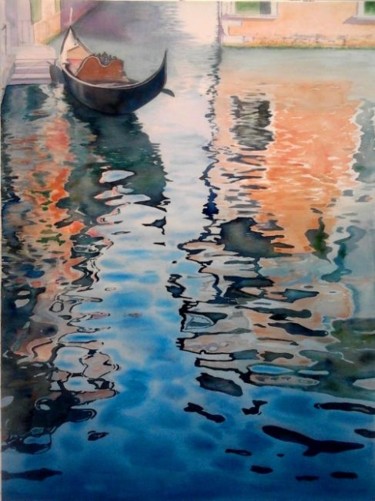 Painting titled "reflets de gondole" by Valéry Codogno, Original Artwork, Watercolor