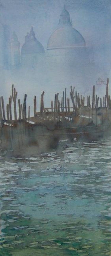 Peinture intitulée "Salute con nebbia e…" par Valéry Codogno, Œuvre d'art originale, Aquarelle